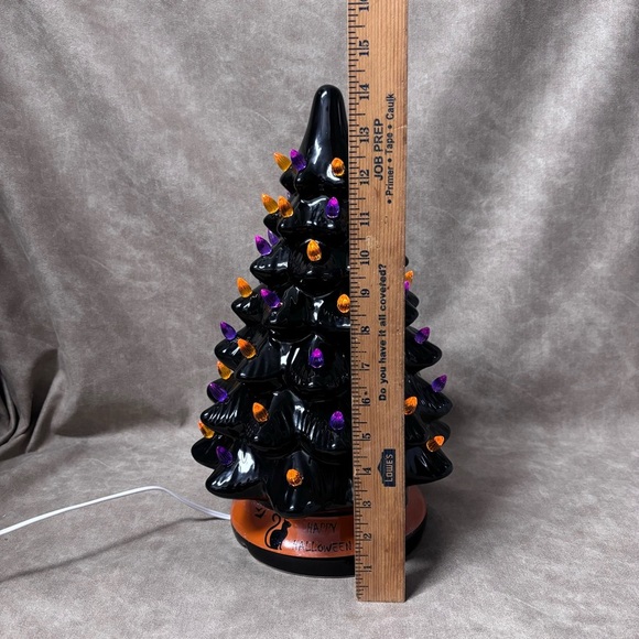 BCP 14in Pre-Lit Ceramic Halloween Tree Decoration w/Orange & Purple Lights, - Picture 8 of 8